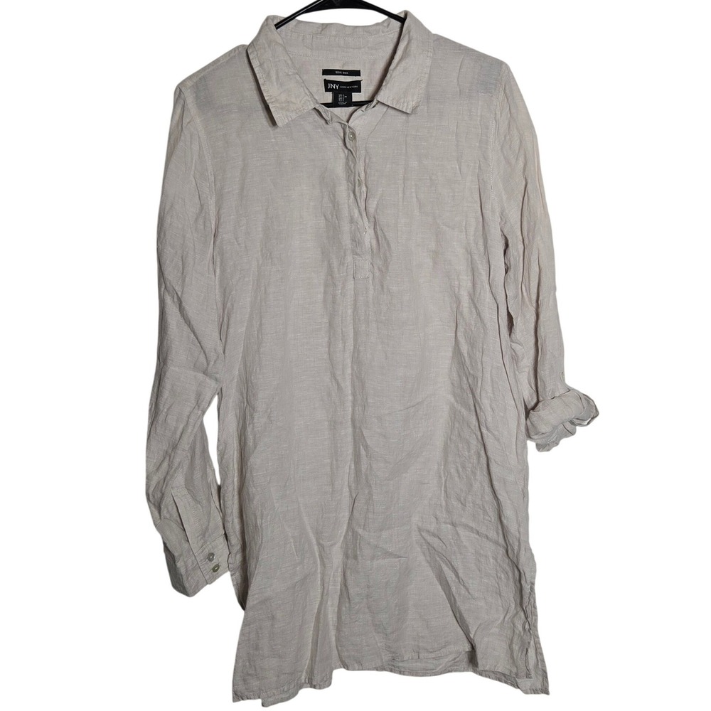 Jones New York Linen Long Sleeve Tunic Top Large Lagenlook Capsule Coastal Boho